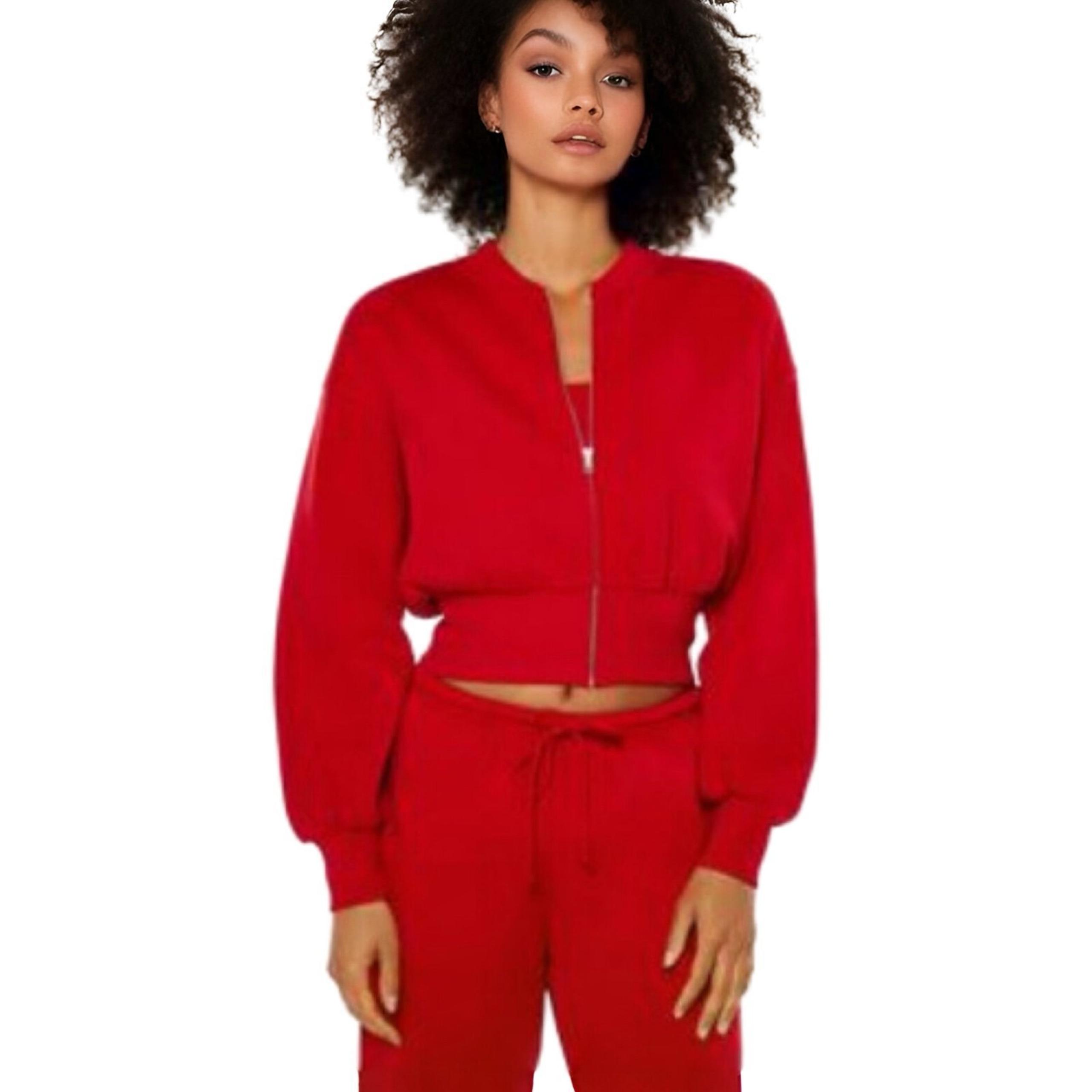 Forever 21 Cropped Fleece Jacket in Red