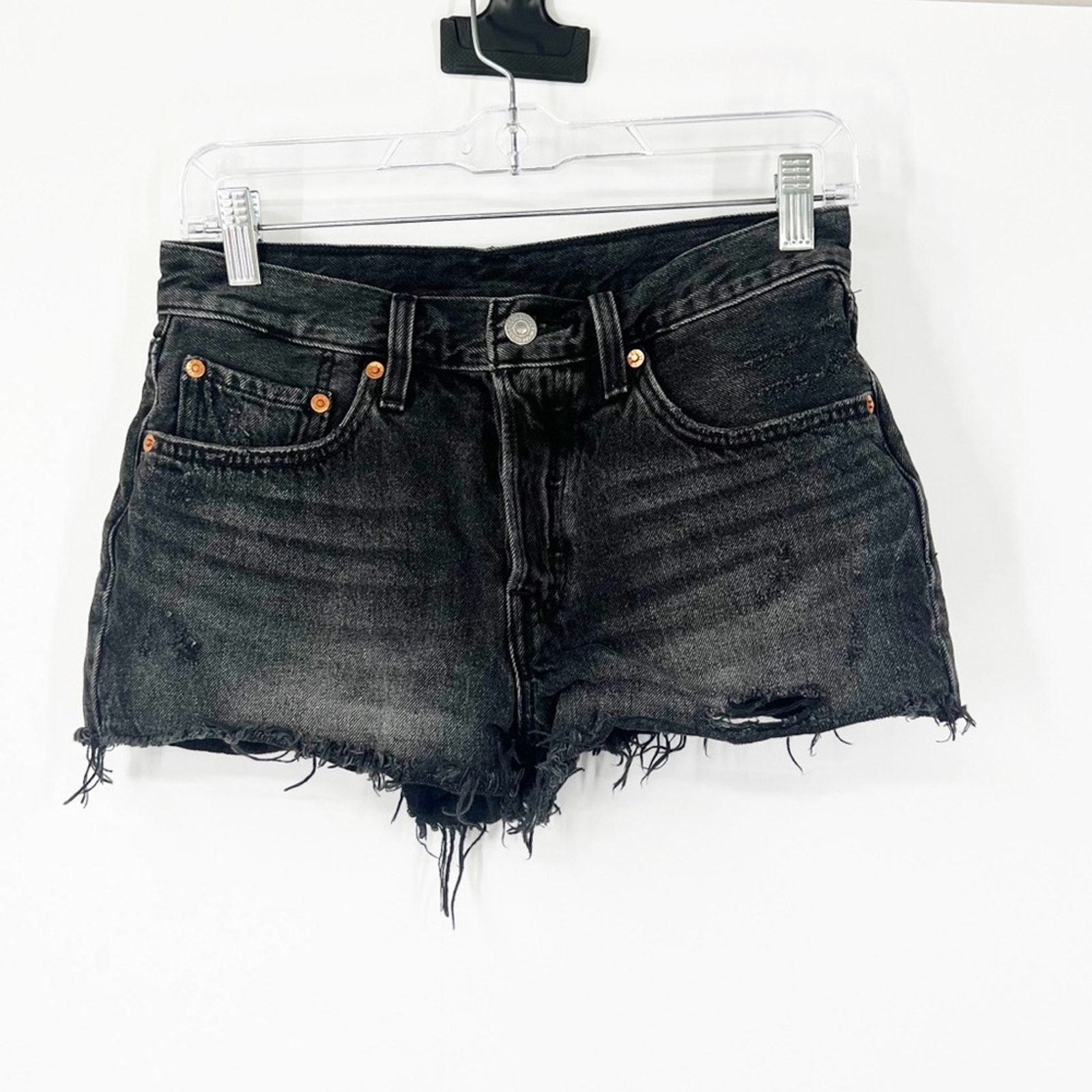 Levi’s 501 Button Fly Distressed Denim Shorts Black