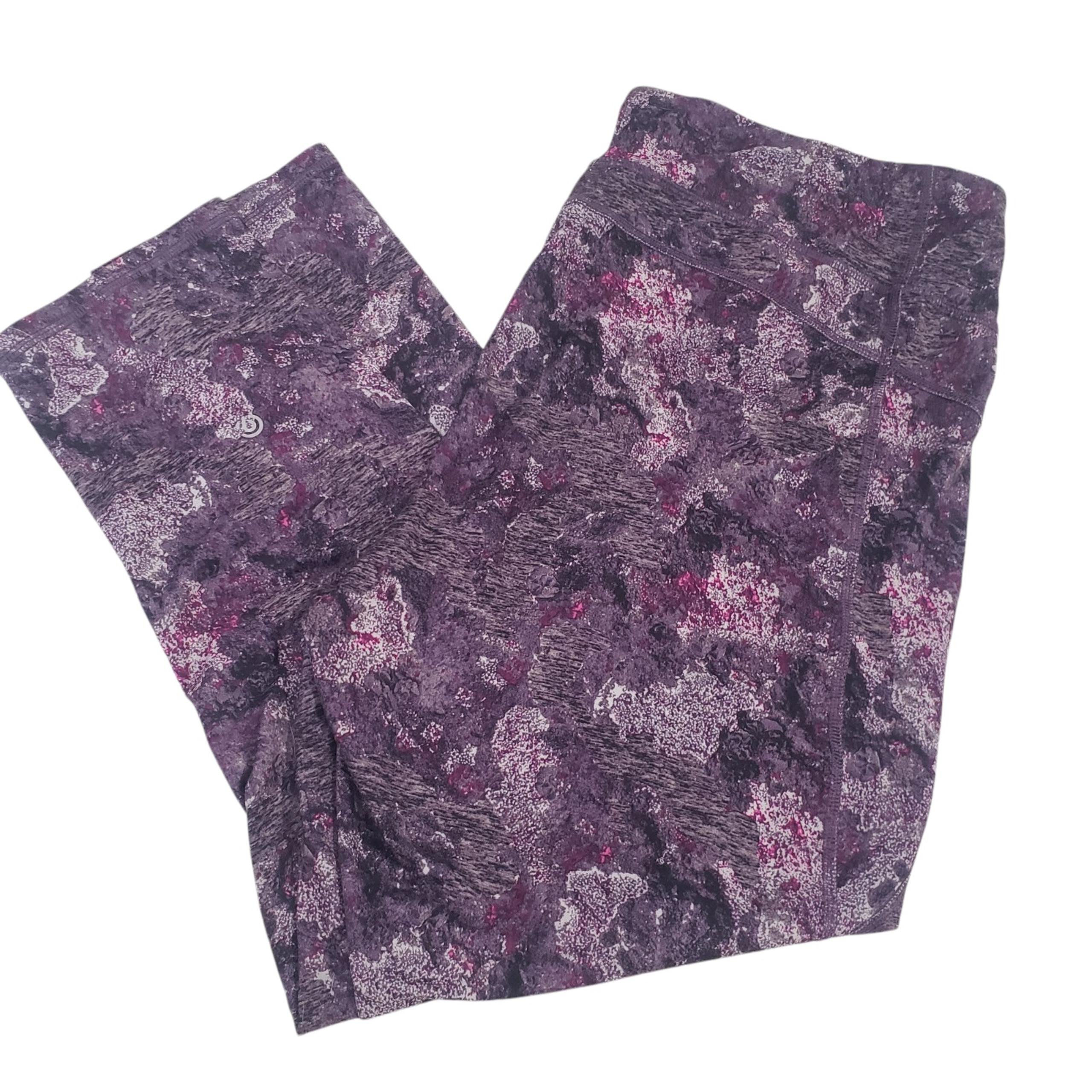Champion High Waist Cropped Leggings Womens Purple 2X Floral Stretch Yoga Gym