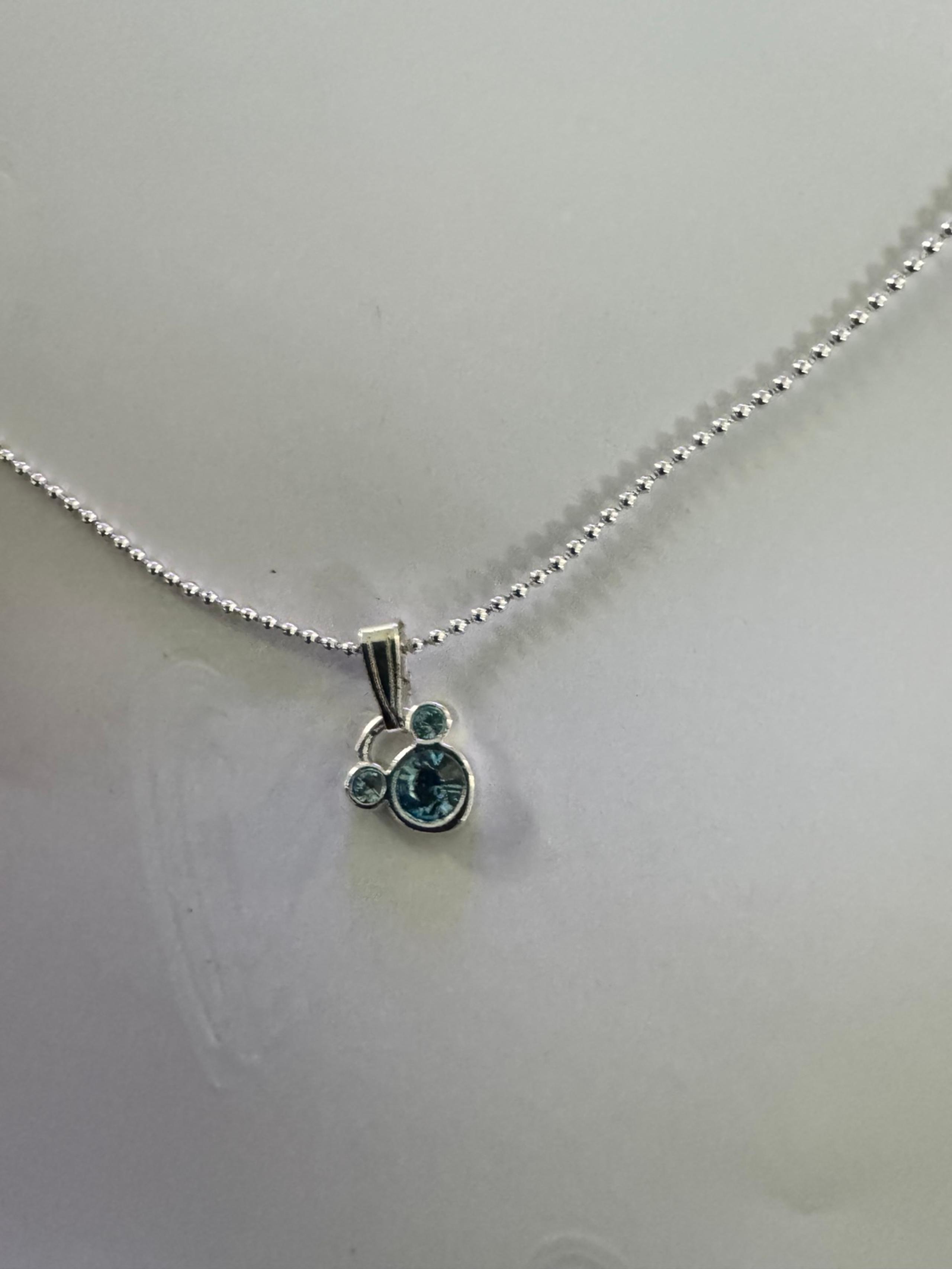 Silver Mickey Mouse Disney Birthstone Necklace - March