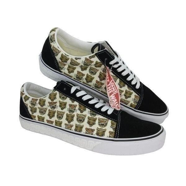VANS Old Skool Mens NEW Black Suede Jaguar Print Sneakers - sz. 11 1/2 AWESOME!!