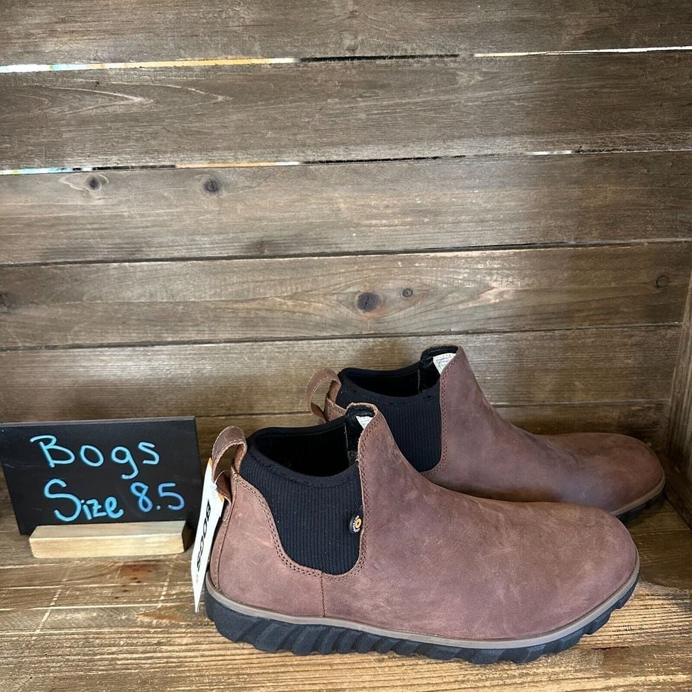 New Mens Bogs Chelsea Brown Leather Casual Comfort Ankle Boots Size 8.5 M