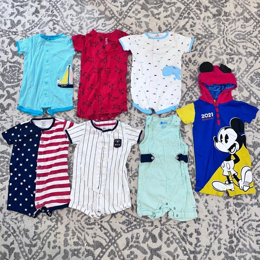 7 Piece Baby Boy Size 12-18M Summer Romper Bundle