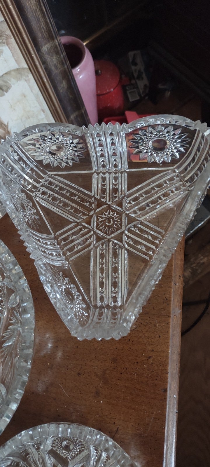 Large Triangular Vintage Crystal Dish