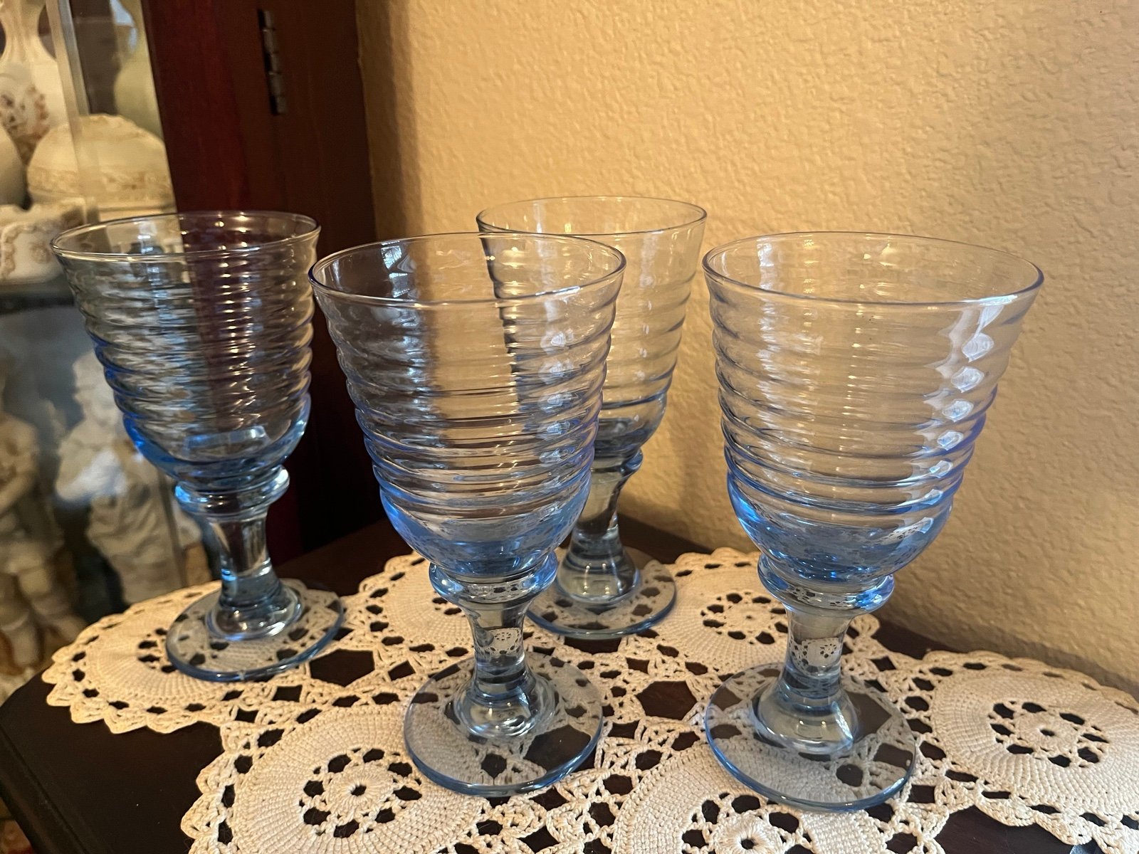 4 Vintage Libbey Sirrus Blue Footed Goblets