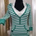♡ Y2k ♡ Hollister Ribbed Henley Hooded Button Down Striped Green & White