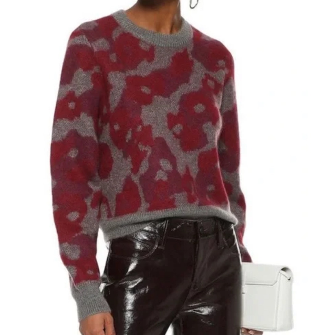 Rag & Bone Leopard print mohair blend Maroon grey sweater size Large 395