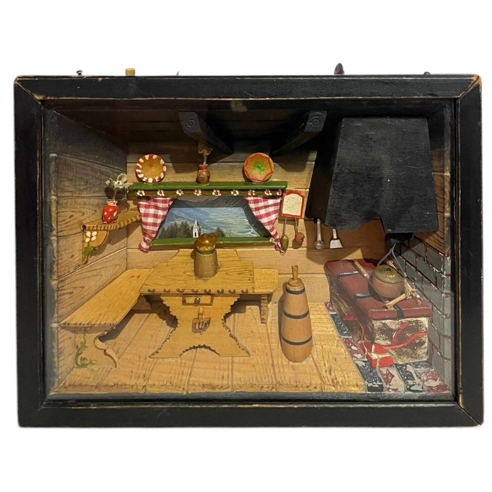 Vintage German Folk Art Farm Kitchen Shadow Box - Music & Light