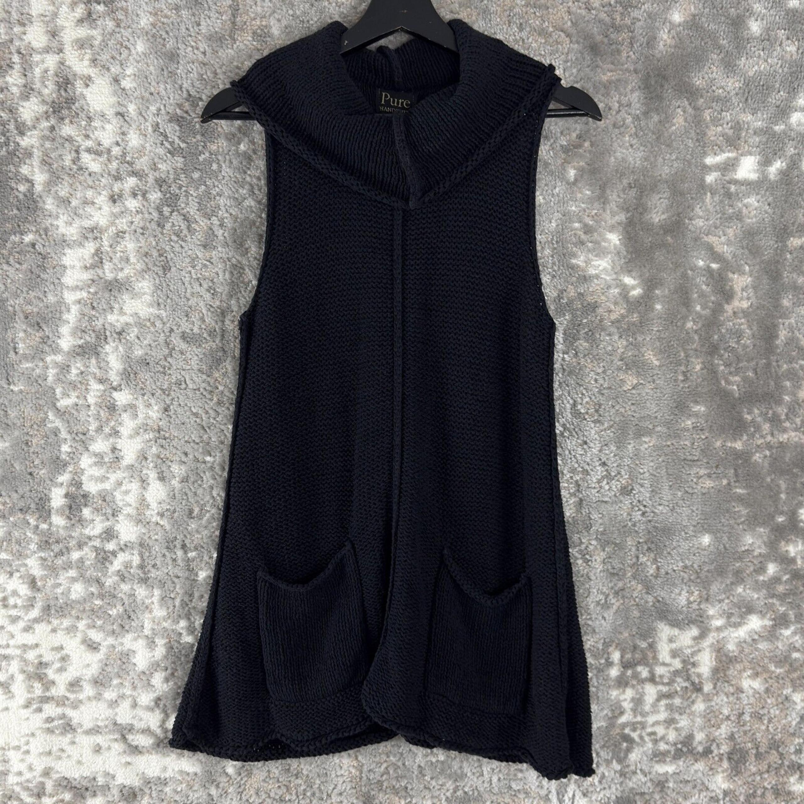 Pure Handknit Sz M/L Lagenlook Sleeveless Cowl Neck Tunic Sweater Big Pockets