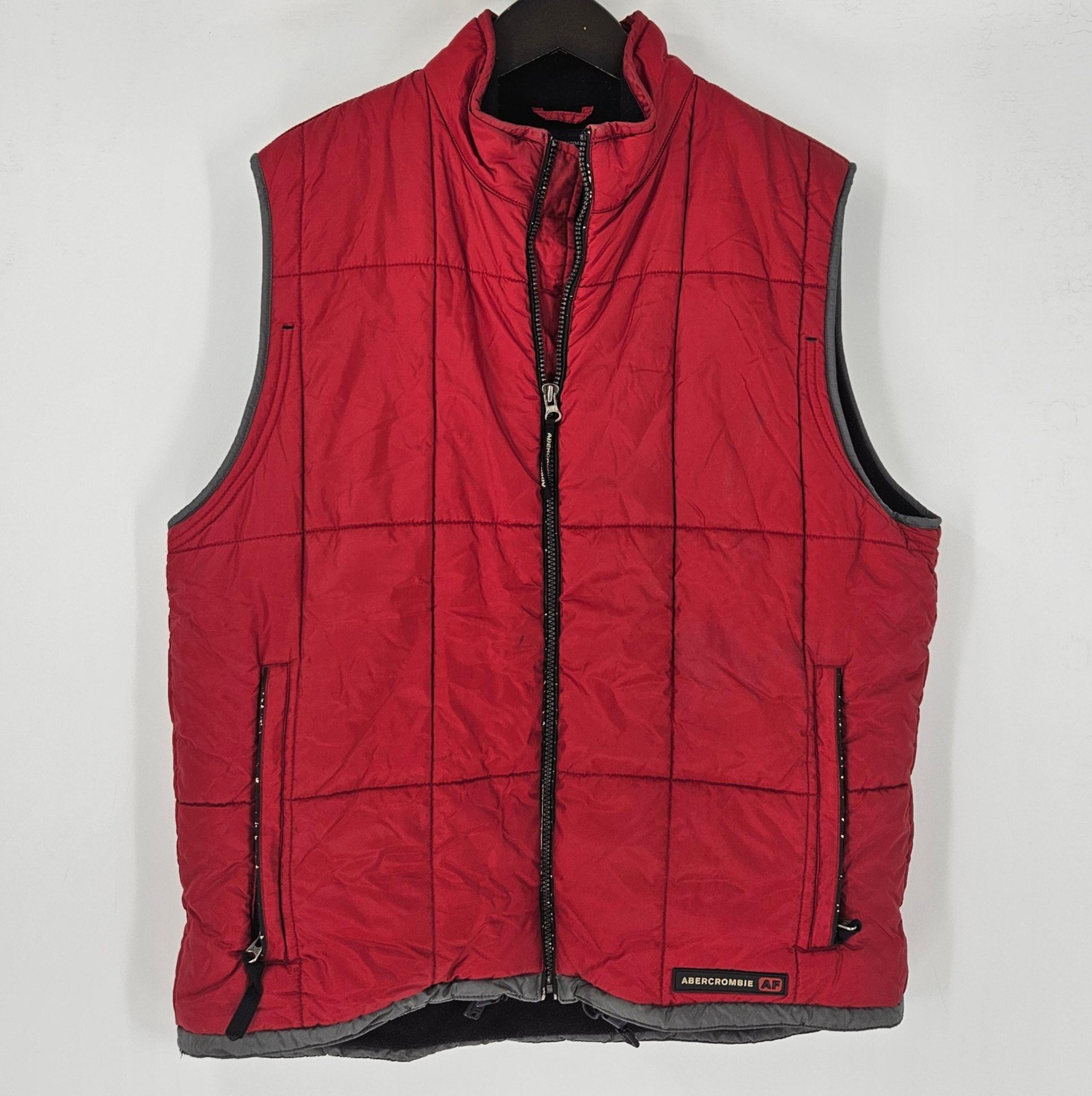 Abercrombie and Fitch Rugged Gear Mens Sz M Red Puffer Vest Zip Front Pockets