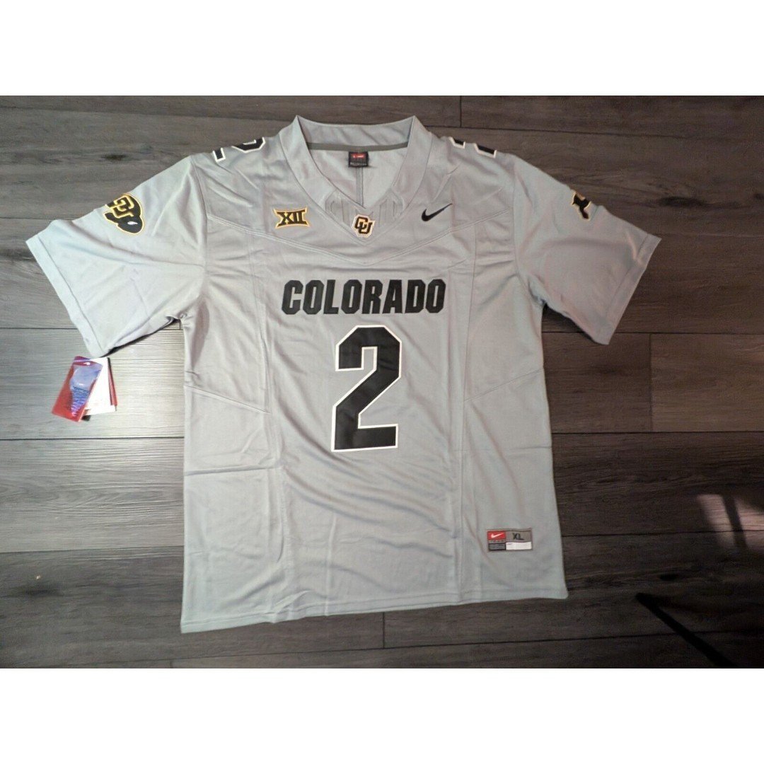 Shedeur Sanders #2 Colorado Buffaloes Big 12 Gray Football V Neck Jersey XL