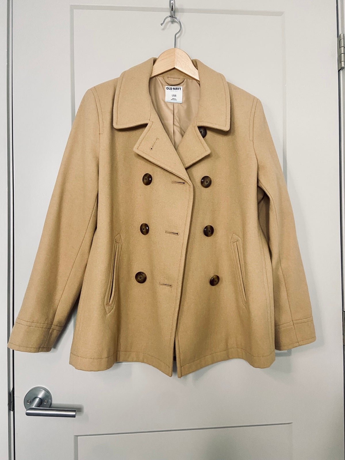 Woman’s Beige Double-Breasted Peacoat Wool Blend