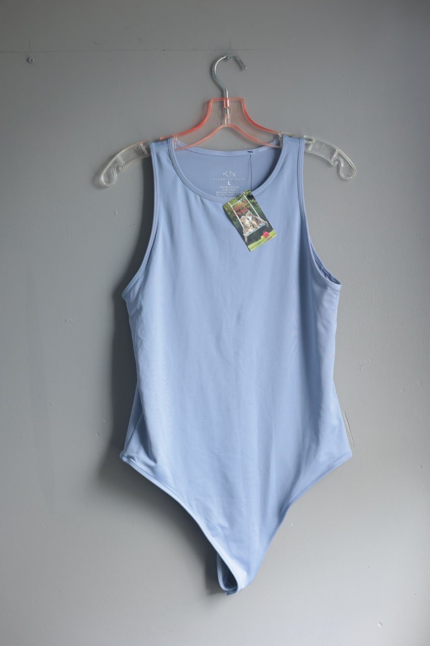 Klassy Network Blue Sleeveless Bodysuit Sz L Coquette Summer Trendy Fashion