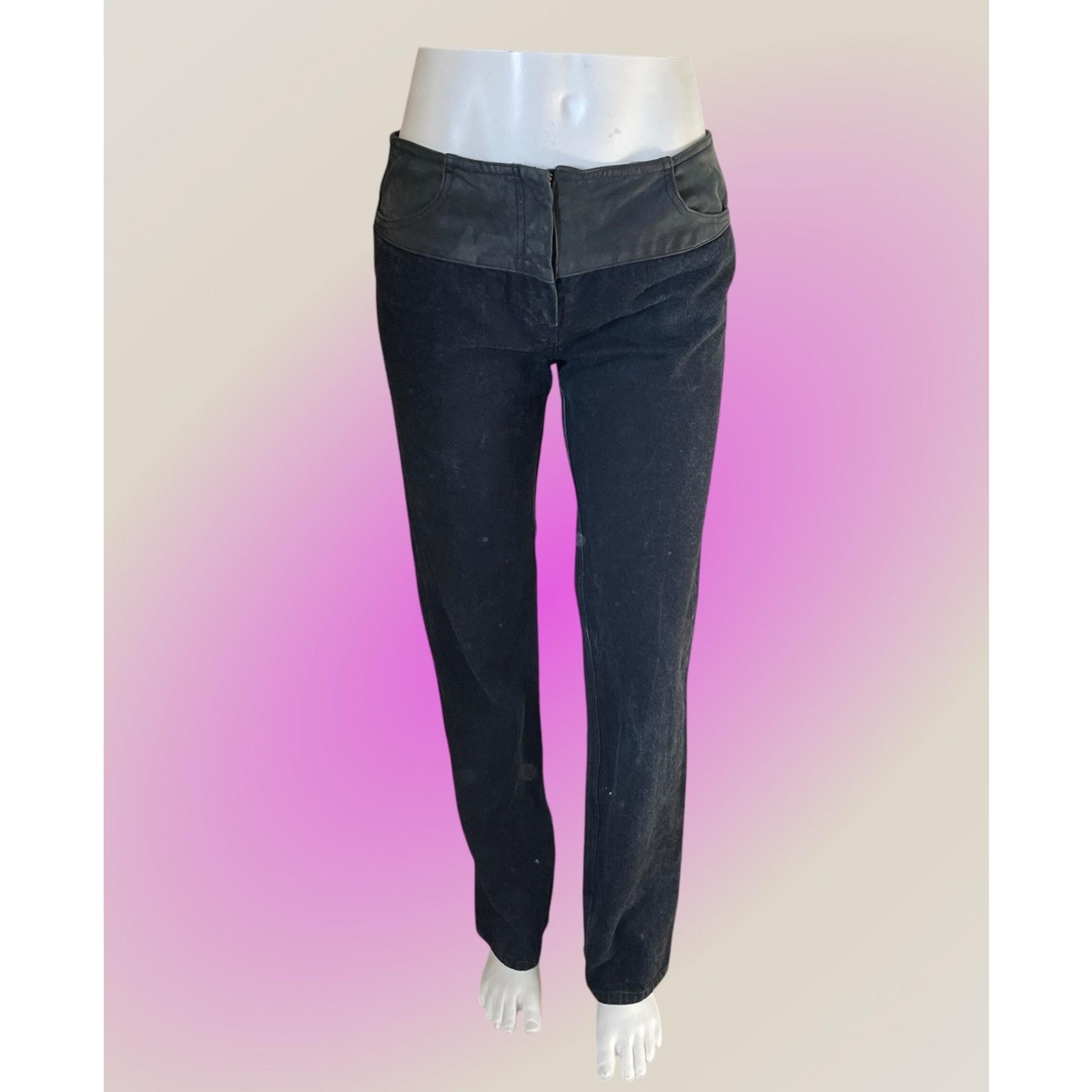Vintage Y2K Womens Katayone Adeli Leather & Coated Designer Black Jeans Sz 4 S M