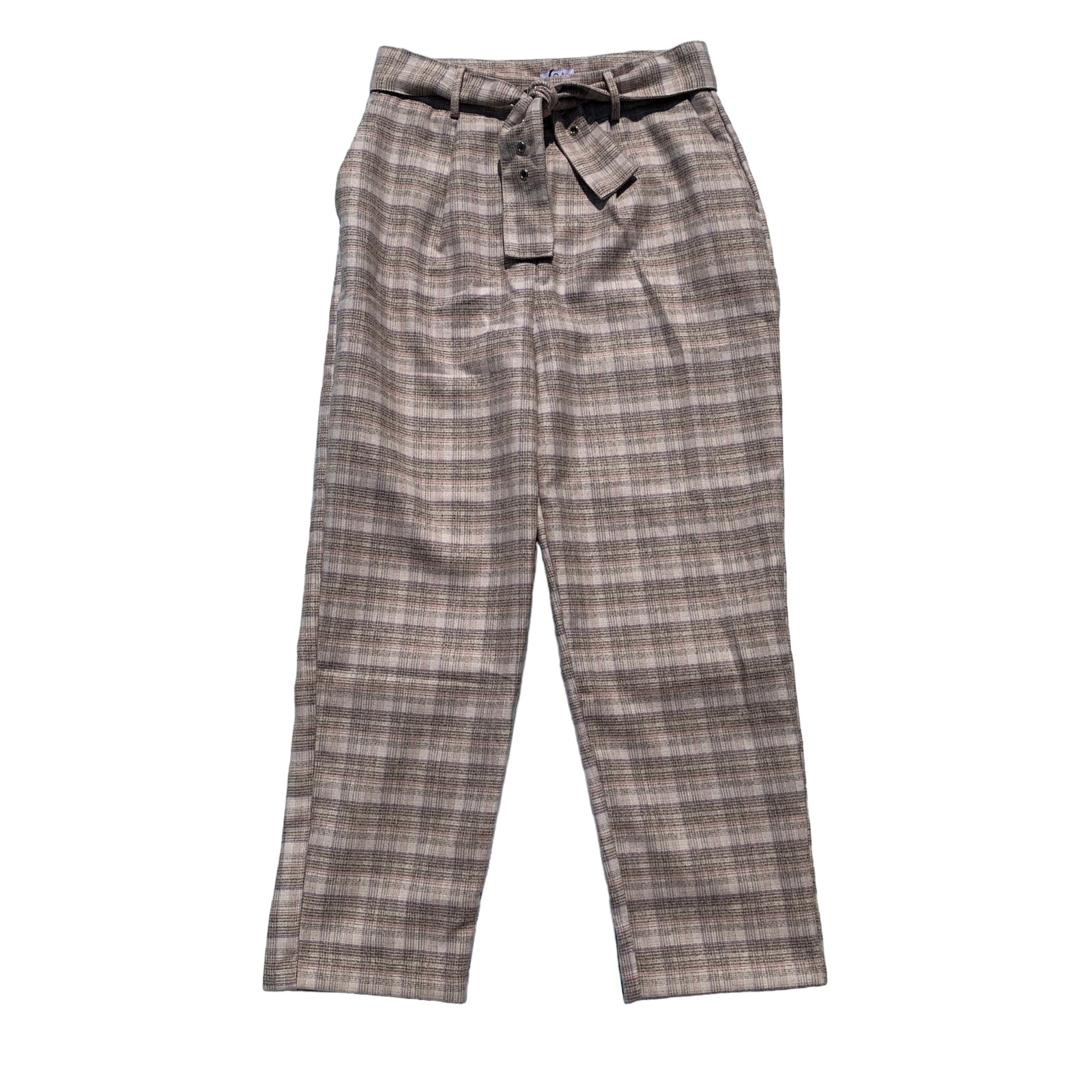 J.O.A Pink Purple Cream Brown Plaid Trousers Pants Belt New Size Medium