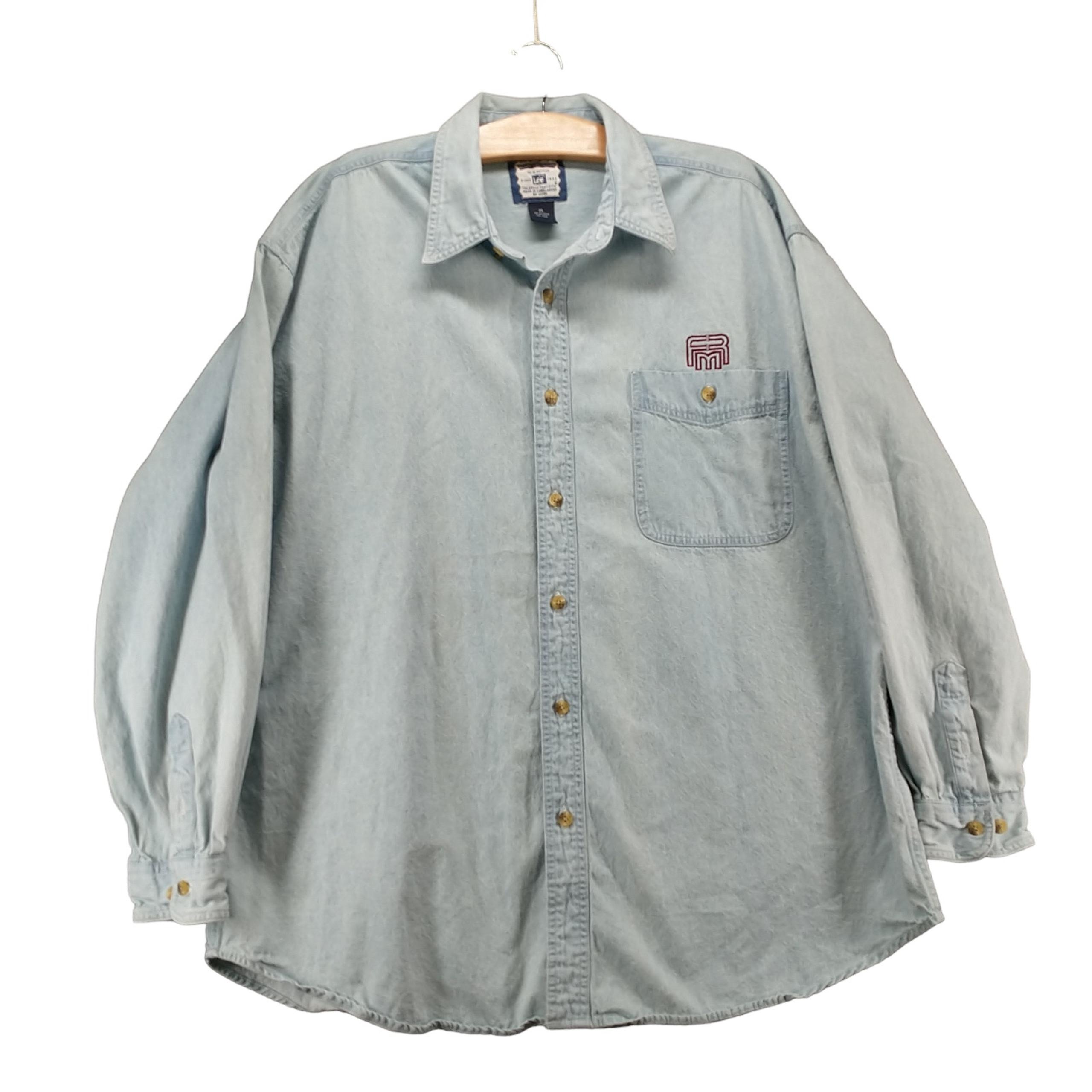Lee Men's Denim Shirt Blue XL Button Front Collared Cotton Long Sleeve Pocket