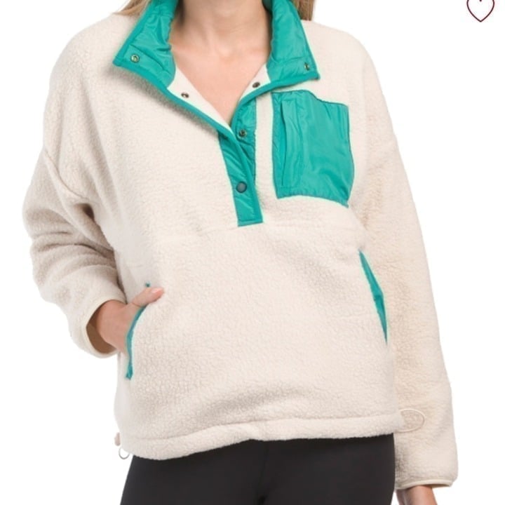 NWT Wilo the Label Anthropologie Women's Cosy Pullover Fleece Clay/Teal Size M