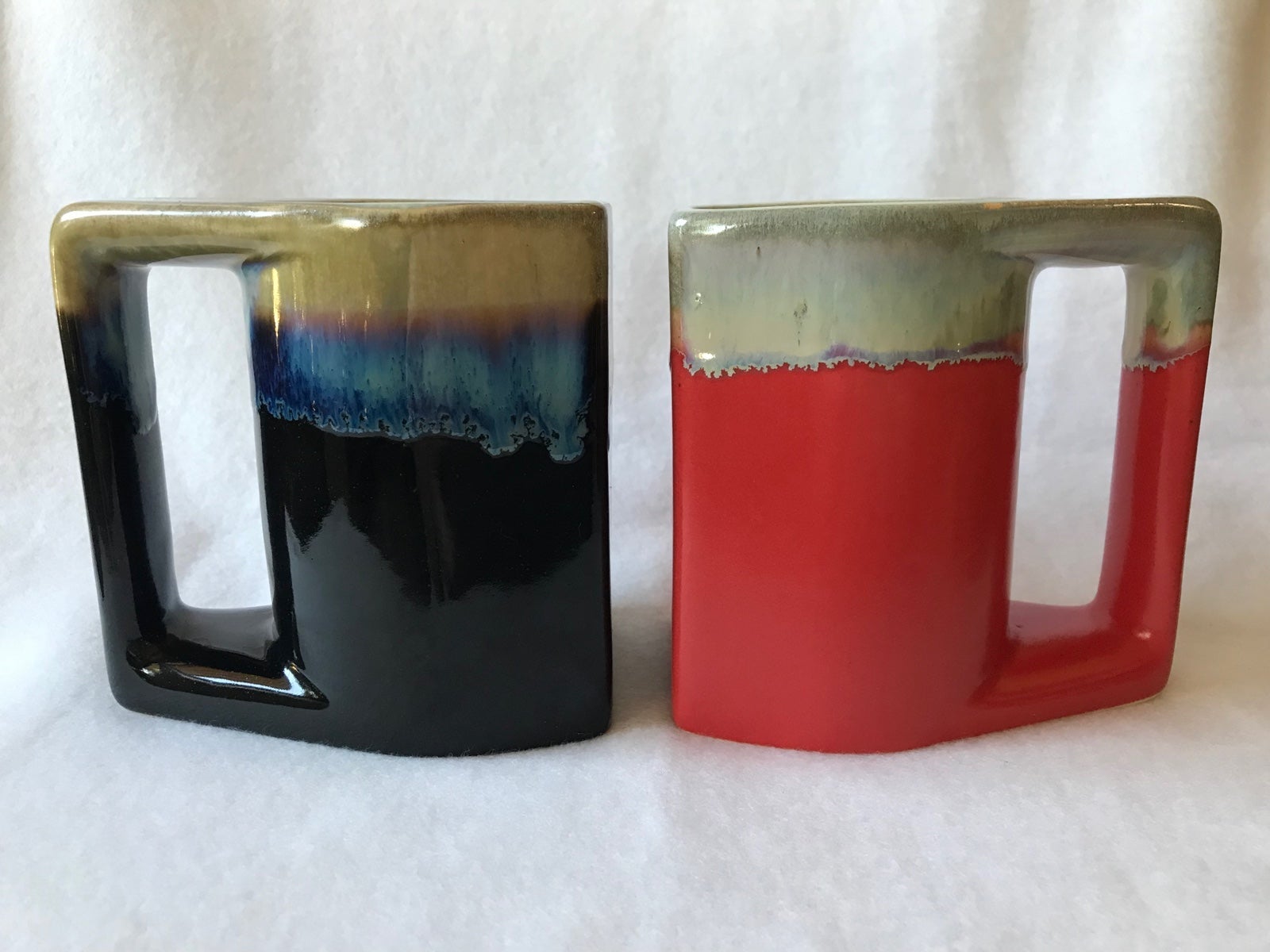 Amazing Vintage 70’s Rodolfo Padilla Drippy Glaze Angular Stoneware Mugs