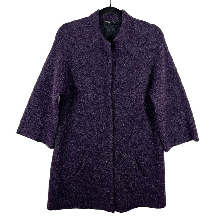 Eileen Fisher Coat Women's Medium Purple Wool Blend Textured Snap Button Jacket