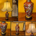 Vintage MCM Asian Satsuma Lamp Japanese Samurai Lamp Asian Pagoda Silk Shade