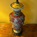 Vintage MCM Asian Satsuma Lamp Japanese Samurai Lamp Asian Pagoda Silk Shade