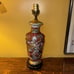 Vintage MCM Asian Satsuma Lamp Japanese Samurai Lamp Asian Pagoda Silk Shade