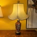 Vintage MCM Asian Satsuma Lamp Japanese Samurai Lamp Asian Pagoda Silk Shade
