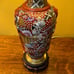 Vintage MCM Asian Satsuma Lamp Japanese Samurai Lamp Asian Pagoda Silk Shade