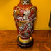 Vintage MCM Asian Satsuma Lamp Japanese Samurai Lamp Asian Pagoda Silk Shade