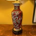 Vintage MCM Asian Satsuma Lamp Japanese Samurai Lamp Asian Pagoda Silk Shade
