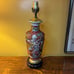 Vintage MCM Asian Satsuma Lamp Japanese Samurai Lamp Asian Pagoda Silk Shade