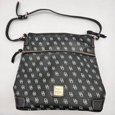 Douney & Bourke Black Leather Trim Crossbody Signature Bag