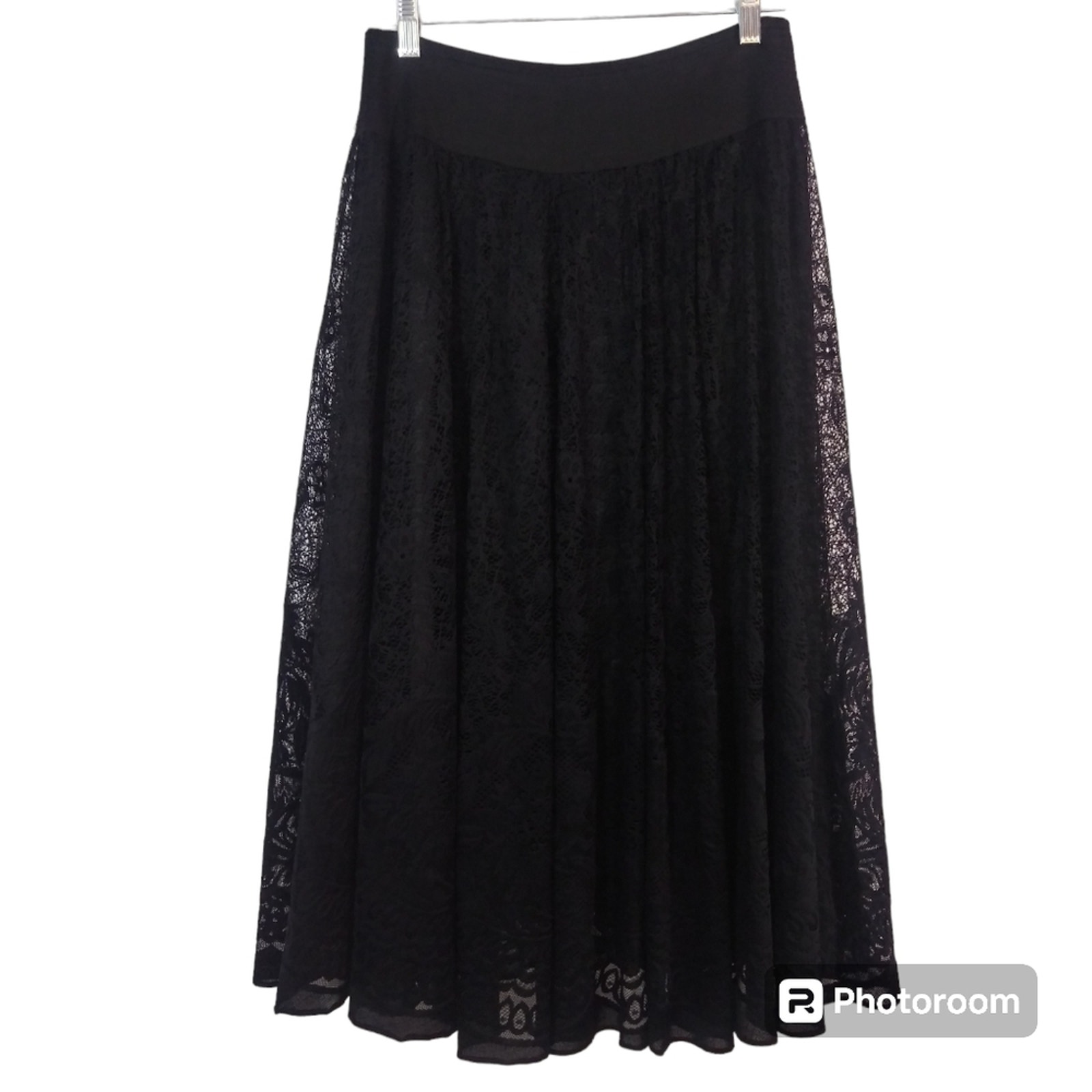 Kim Chang Sook Black Lace Midi Skirt Lined Size Small