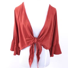 NEW Olivaceous Orange Tie-Front Bell Sleeve Crop Medium Small Boho Festival