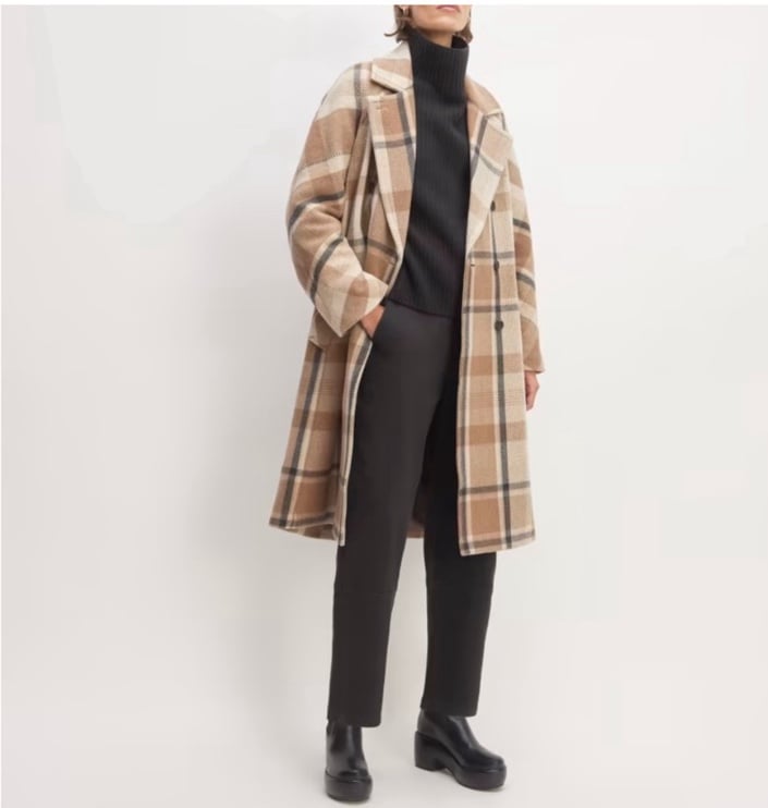 Everlane women’s The Italian ReWool Plaid Long Peacoat Size XXS