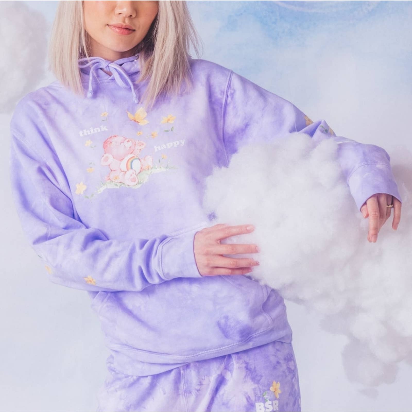 BSR by Samii Ryan think happy purple tie-dye Care bears hoodie Size S