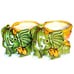 2 Majolica Style Lucky Bamboo Big Ear Trunk Up Elephant Basket Planters