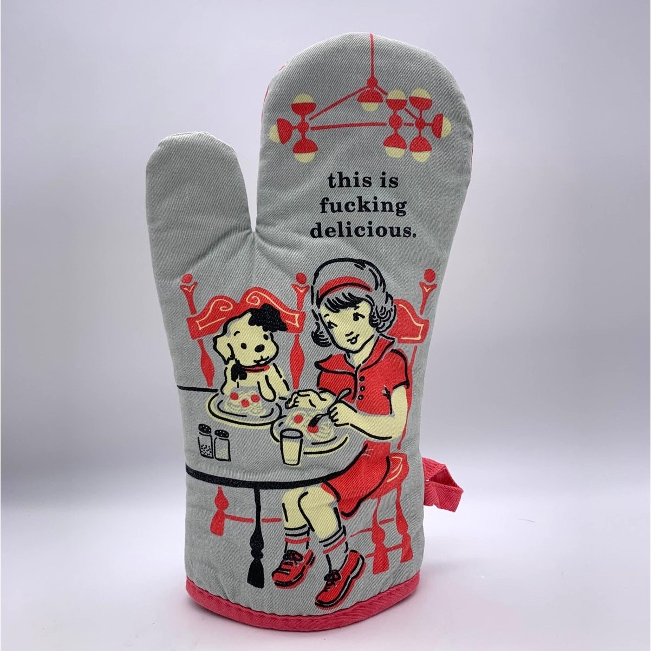 Blue Q "This Is F*****G Delicious." 12-Inch 60's Vintage-Looking Funny Oven Mitt