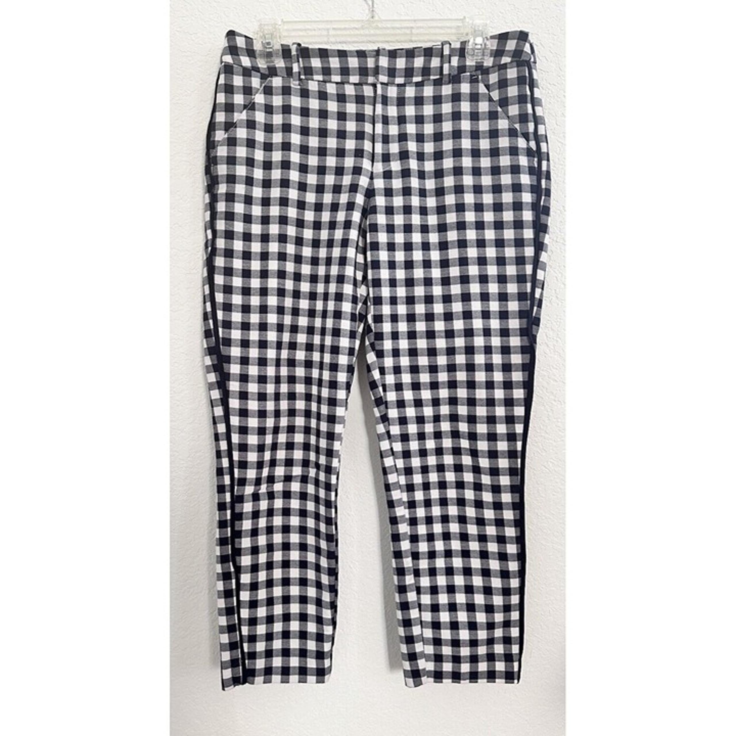 Merona Stretch Cropped Tapered Cotton Blue Gingham Pants Peasant Cottagecore. 4