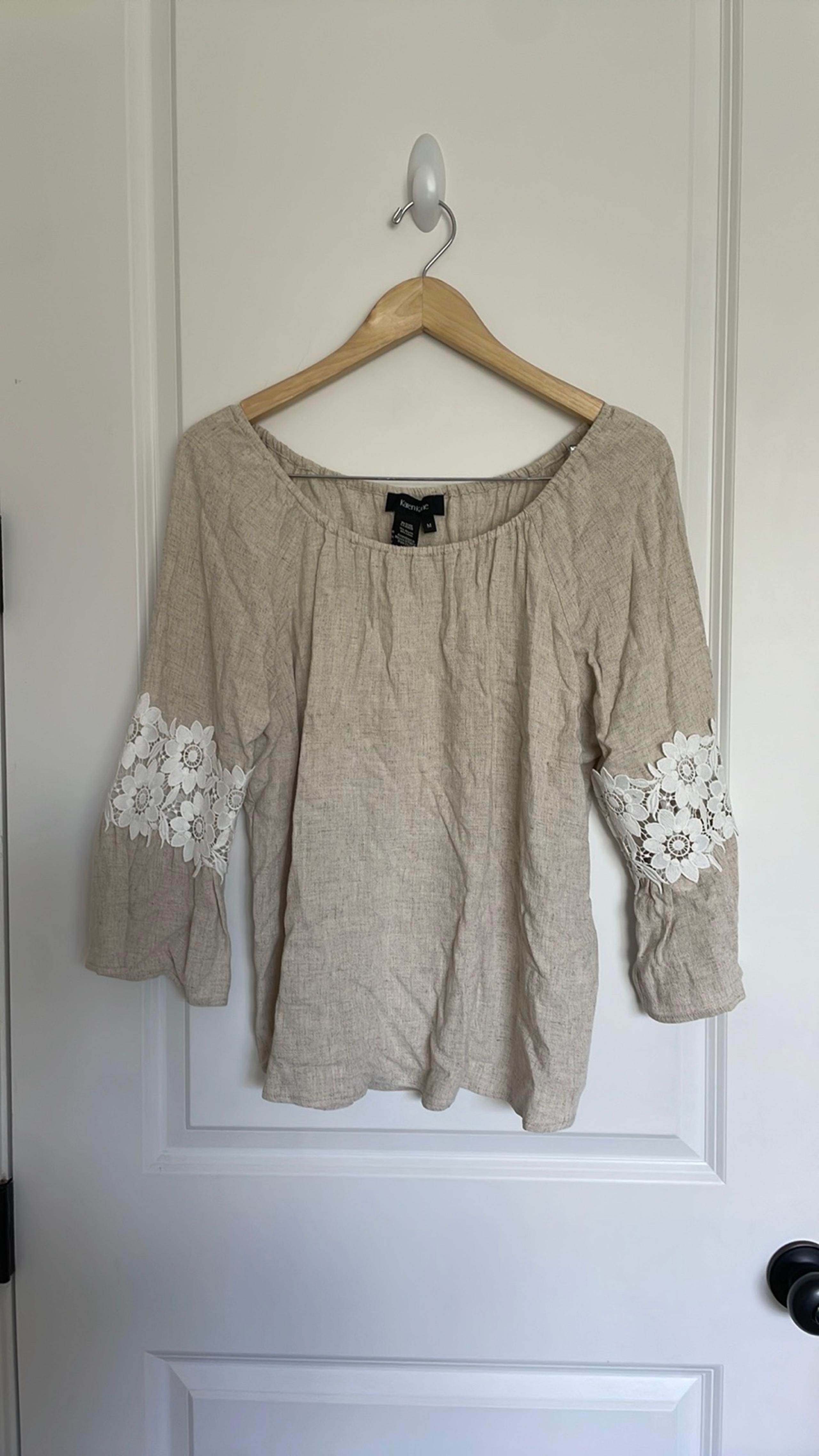 Karen Kane Women’s Off-Shoulder Linen Blend Blouse Ecru M