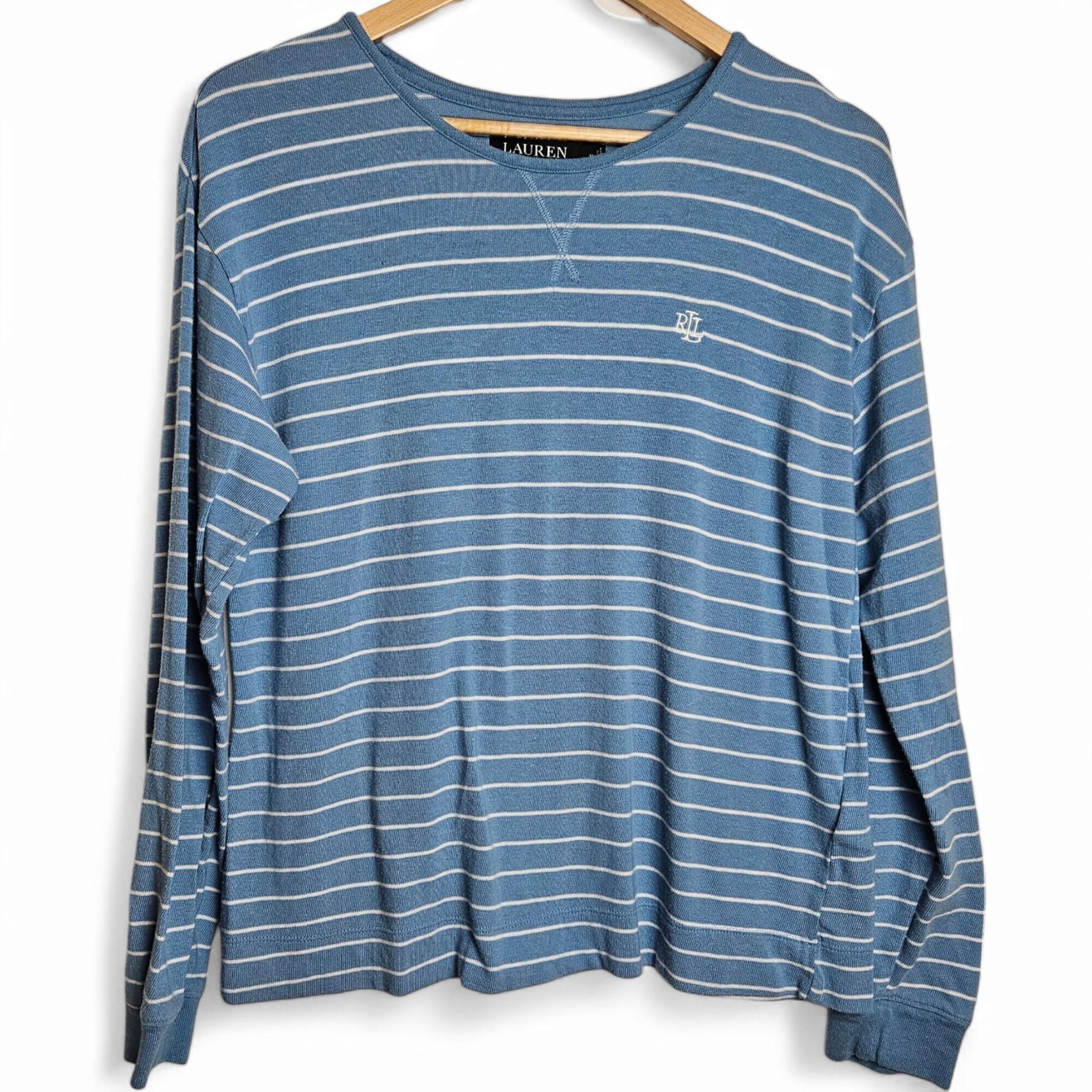 Lauren Ralph Lauren Women's Blue White Stripe Pajama Top Size M Comfy Intimates