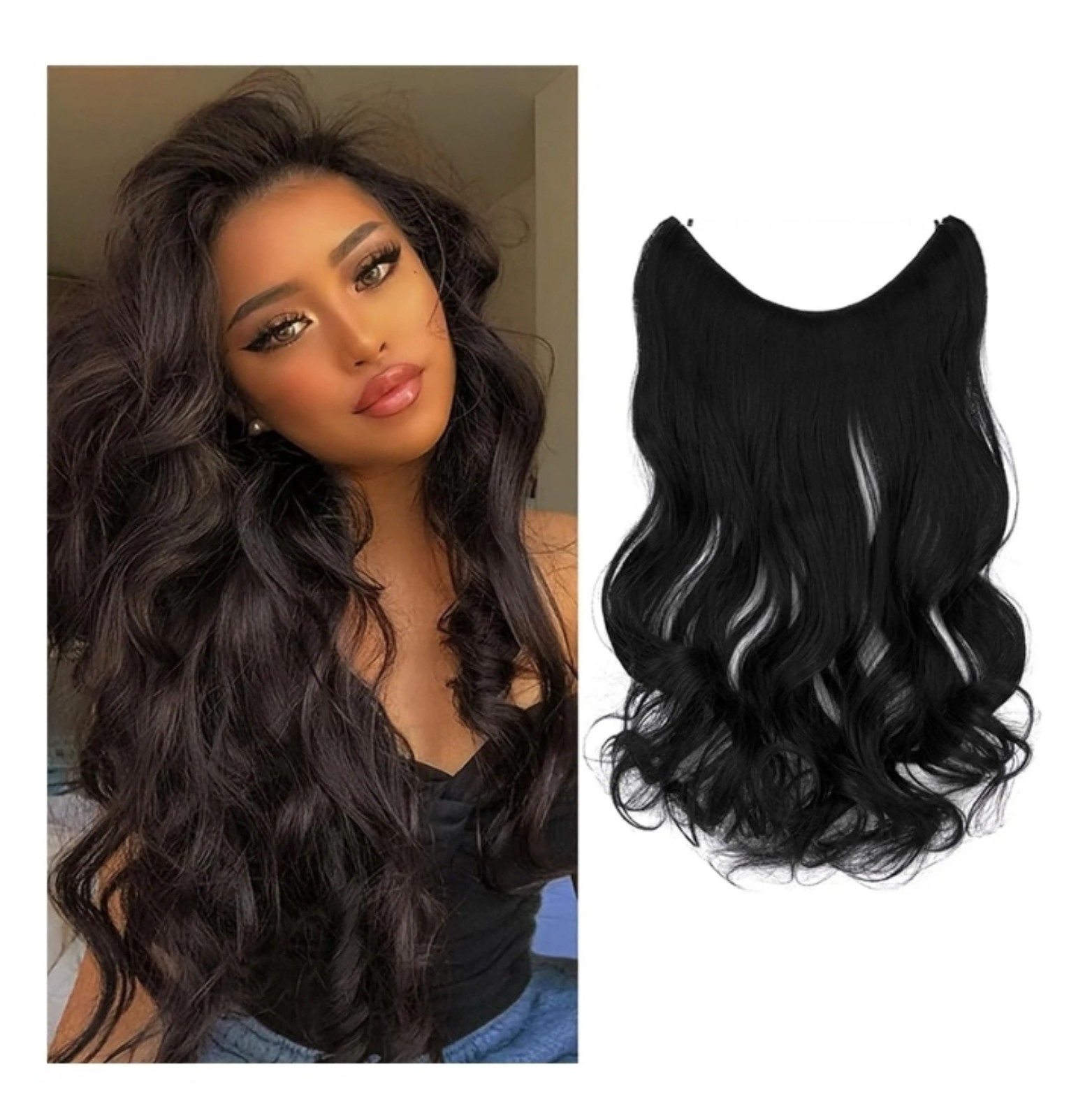 BLSCODE Invisible Wire Hair Extensions Highlights Wavy Curly Long Synthetic Secr