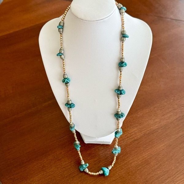 Vintage Turquoise Agate Nugget Beaded Necklace