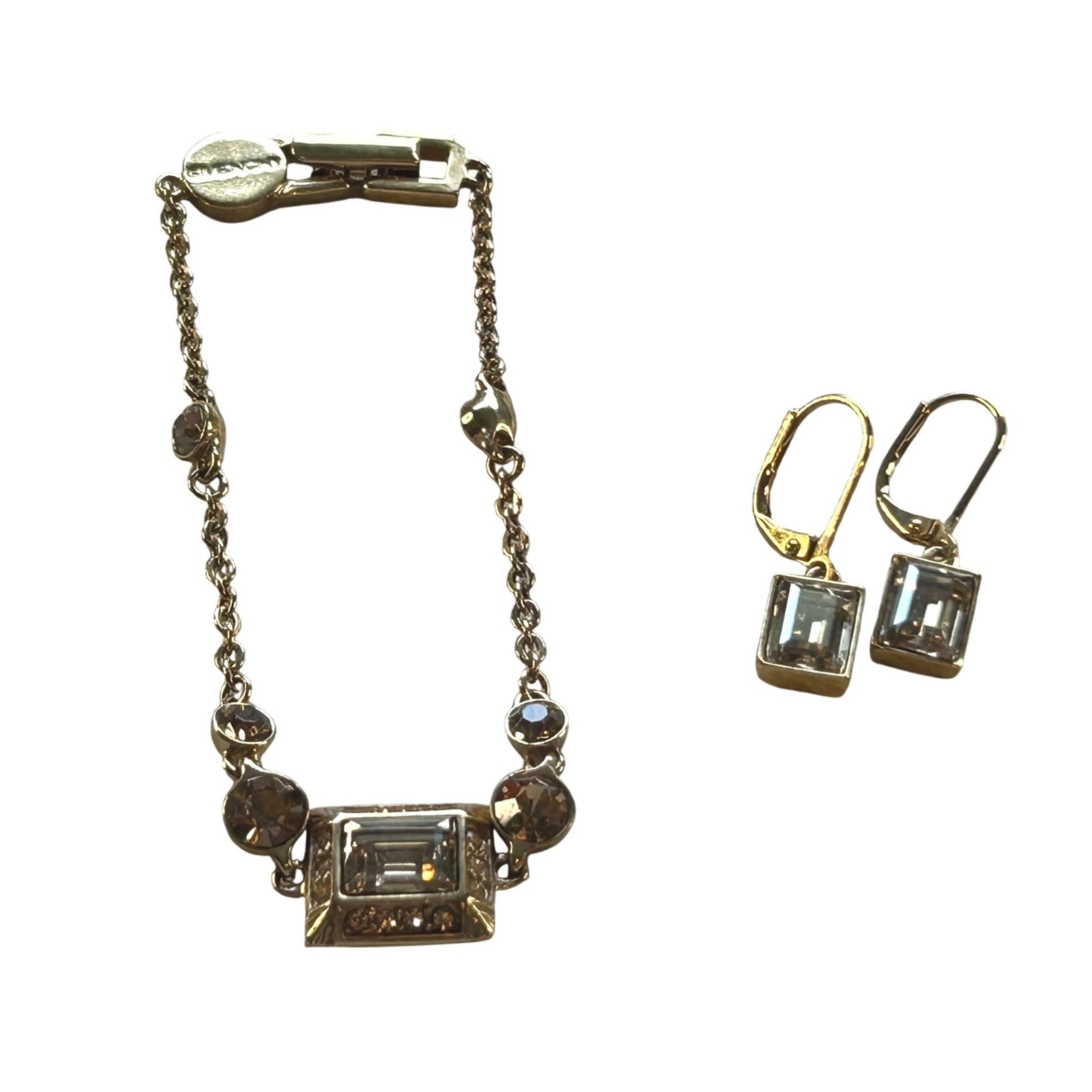 Givenchy Crystal Jewelry Set Bracelet and Earrings Gold Tone