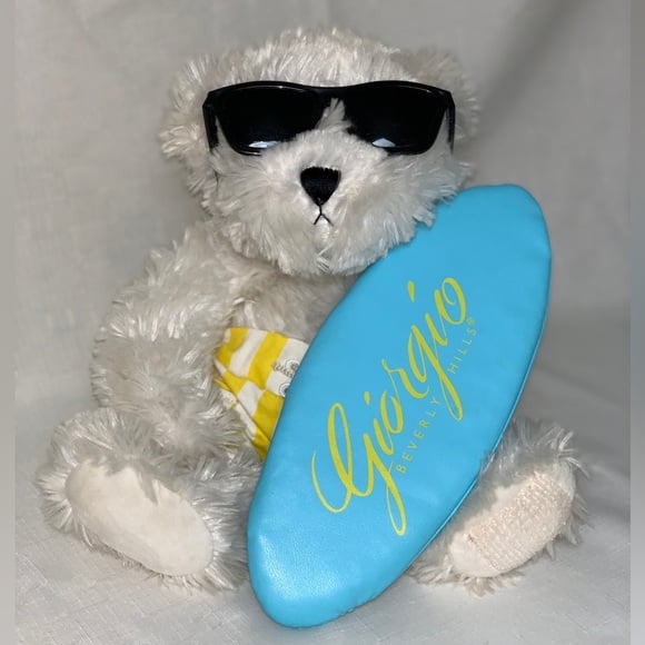 Vtg Giorgio Beverly Hills Teddy Bear Promotional Surf Board Soft Fuzzy Stuffed