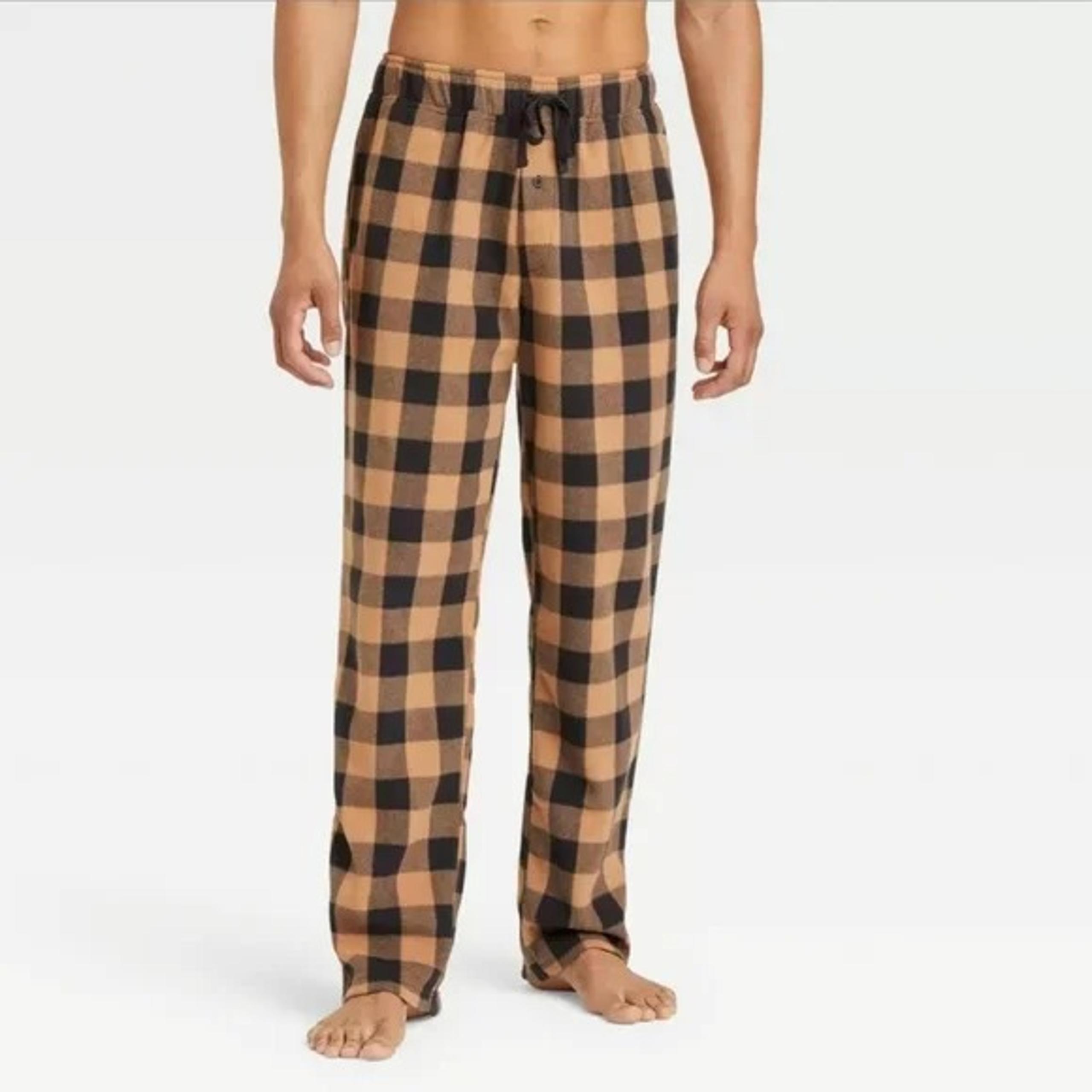New! Men's Goodfellow Microfleece Pajama Pants Beige/Black Plaid LARGE
