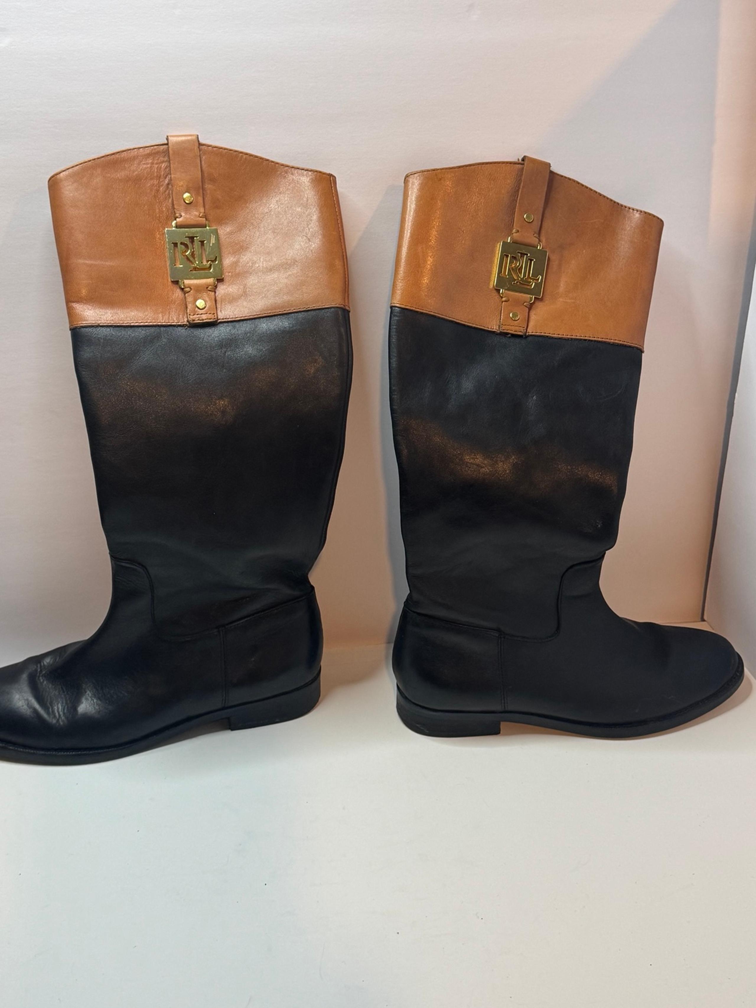 Ralph Lauren Black And Tan Leather Boots Size 6.5B