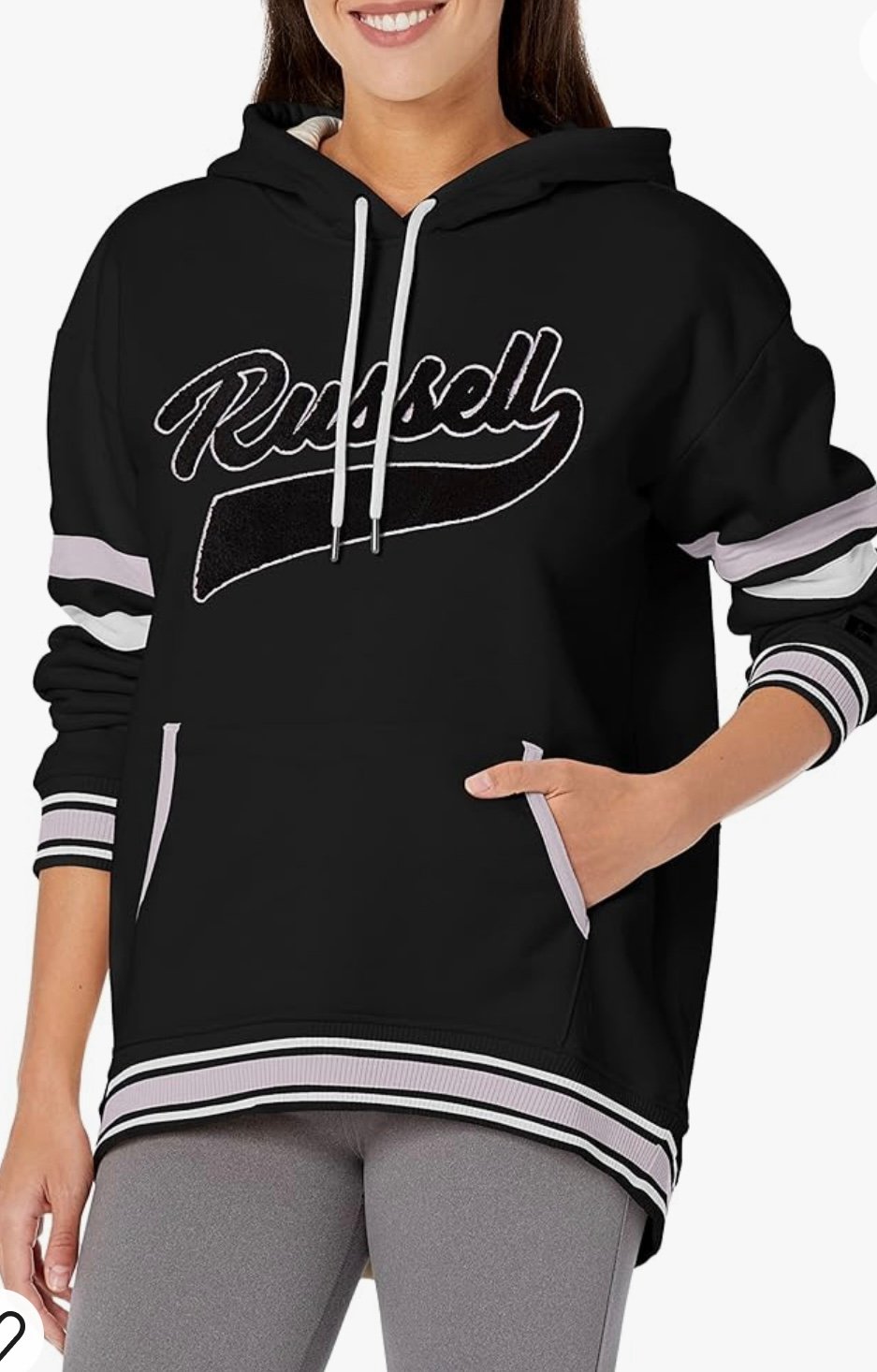 Russell Athletic Women's Graphic Logo Black/Lavender Hooded Sweatshirt Size L