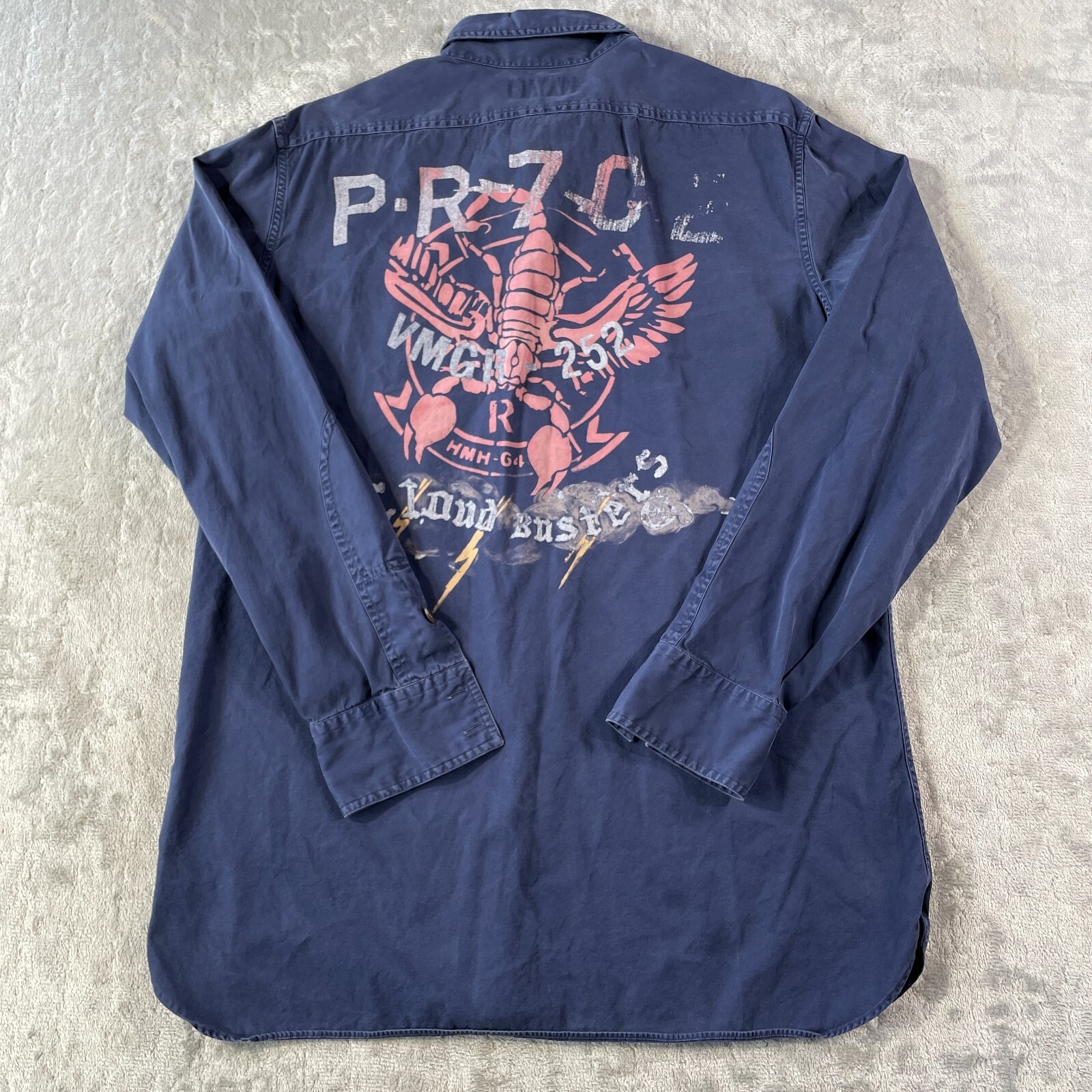 Polo Ralph Lauren Shirt Mens Large Blue Frigate Cloud Busters Military Grunge