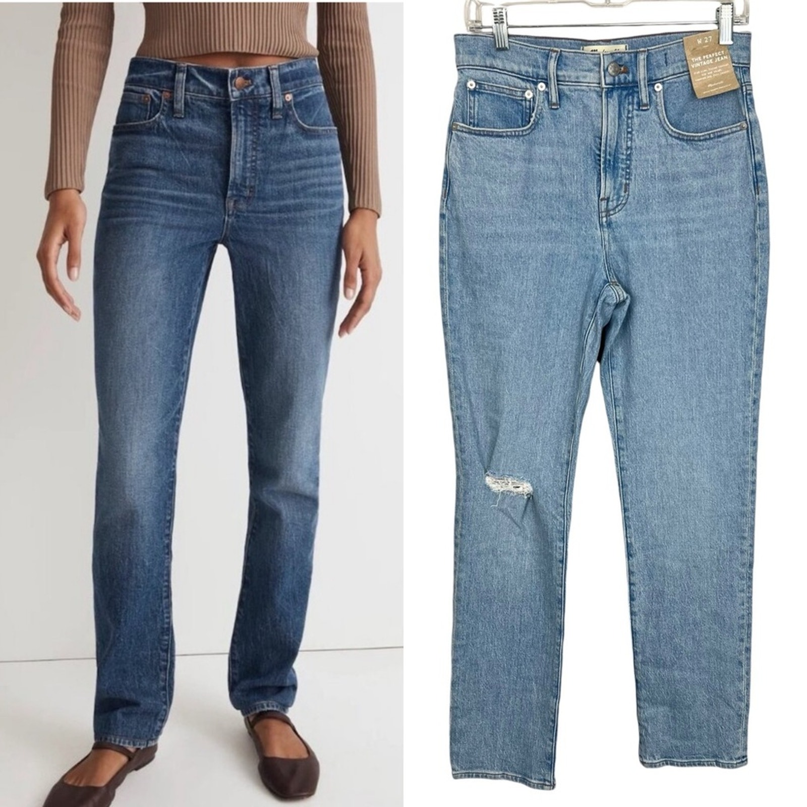 NWT Madewell The Perfect Vintage Jean Light Wash Blue sz 27 Distressed High Rise